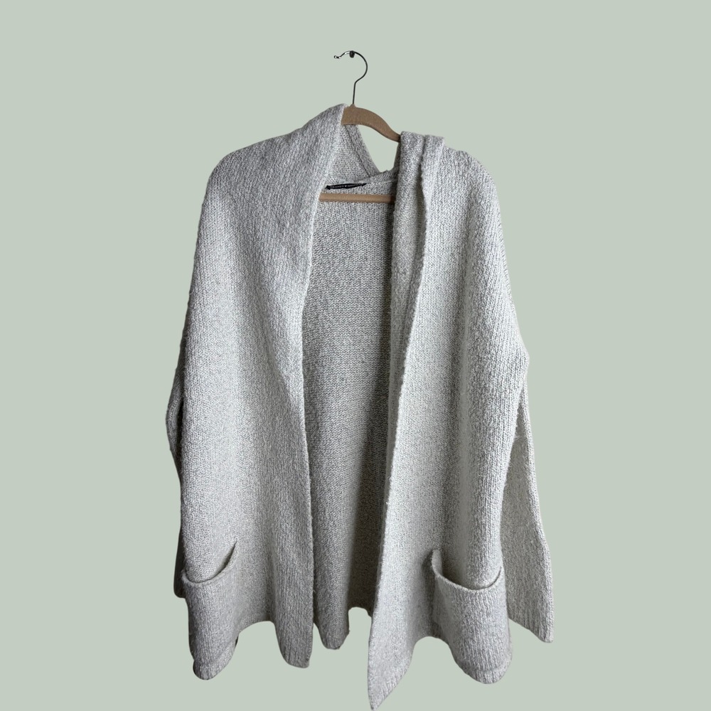 Brandy Melville Hooded Cardigan Sweater Oversized Open Front Grey Marl One Size